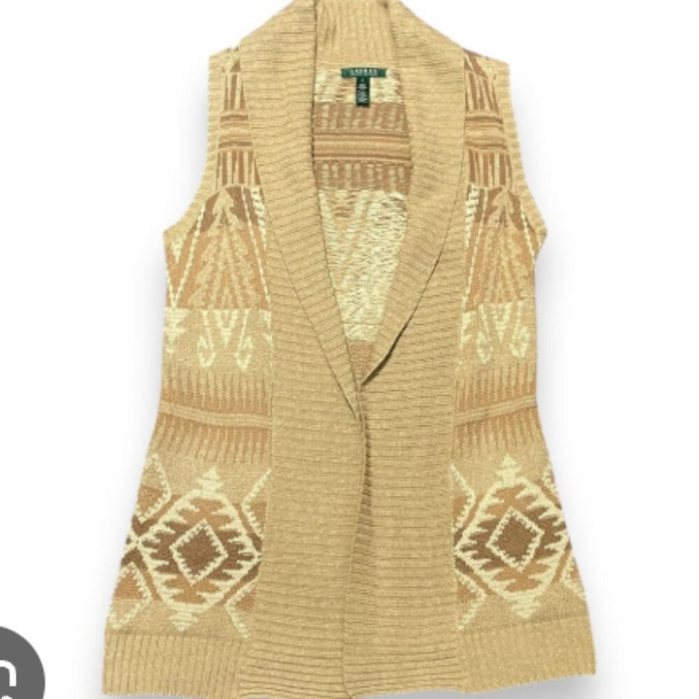 Ralph Lauren Sweater Vest Women Large Silk Linen Southwestern Aztec Beacon L